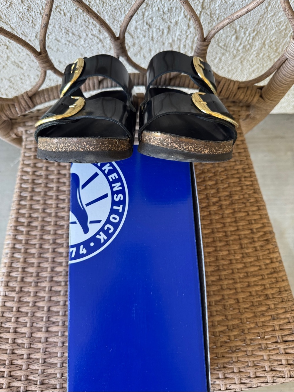 Birkenstock Arizona Big Buckle Sandals in Black with Gold Buckles - Picture 8 of 10